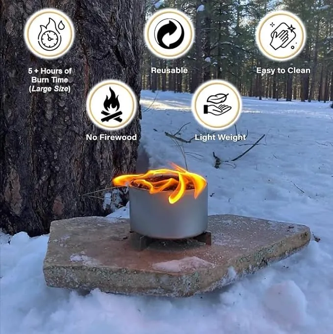 | Made in USA | Portable Mini Bonfire Campfire in a Can | Reusable & up to 5 Hours of Burn Time | Picnics Parties S'Mores Gifts Bushcraft Camping Survival Emergencies