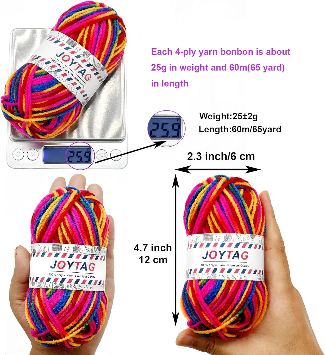 10 Acrylic Yarn Skeins,Multicolor Crochet Craft for Crocheting and Knitting,with Hooks Knitting Needles Stitch Markers,Crochet Starter Kit Beginners(650 Yard/250g)