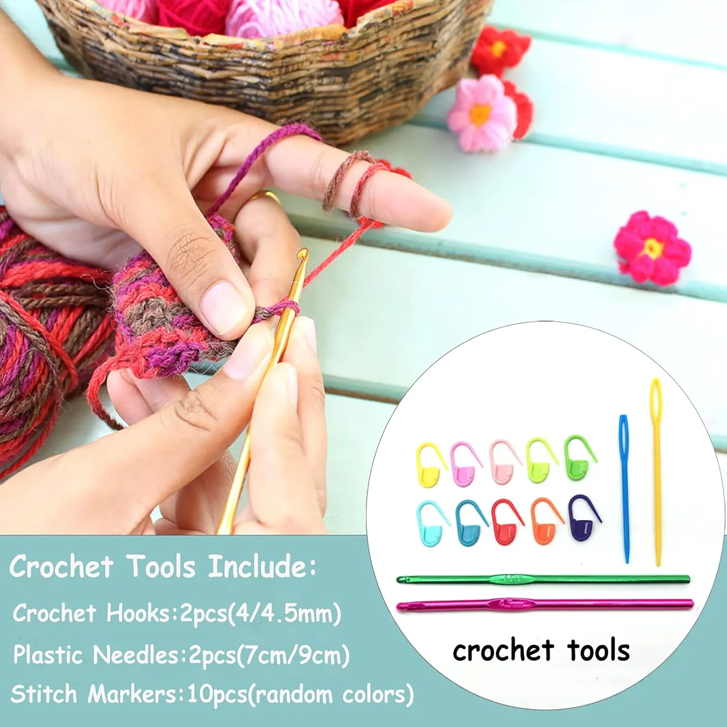 10 Acrylic Yarn Skeins,Multicolor Crochet Craft for Crocheting and Knitting,with Hooks Knitting Needles Stitch Markers,Crochet Starter Kit Beginners(650 Yard/250g)