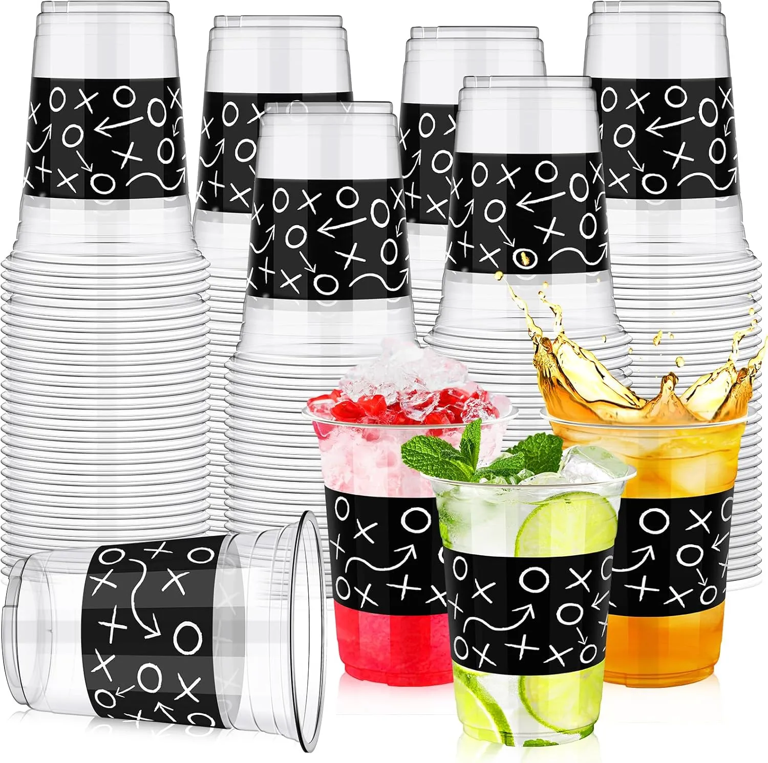 100 Pcs 16 oz Football Plastic Cups, Football Themed Party Supplies, Disposable Clear Football Party Beverage Ice Cream Coffee Cups for Football Sport Theme Birthday Party Favors Toy