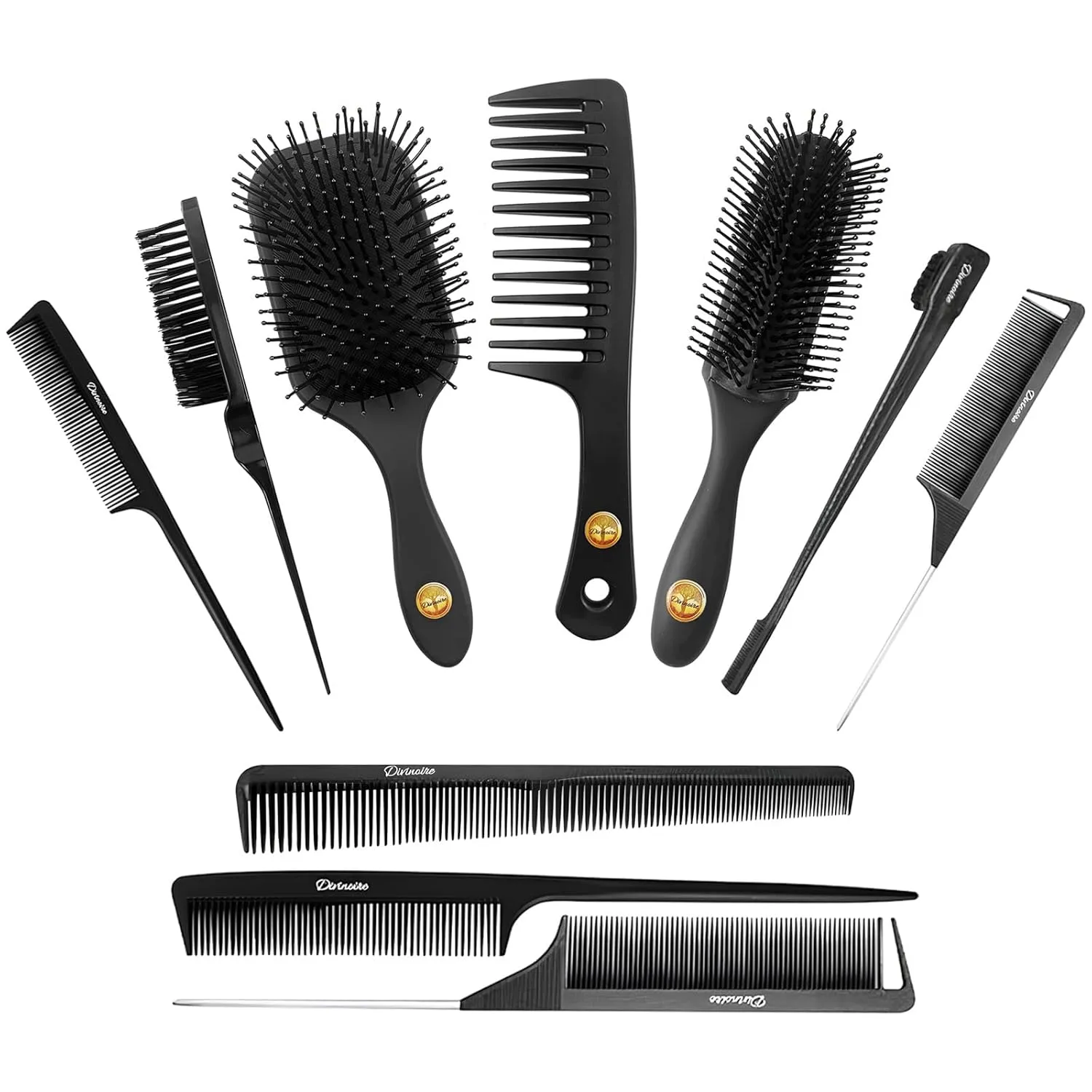 10pcs Hair Styling and Brushes Set - Detangling Brush, Edge Brush, Wide Tooth Comb & More - Professional Quality for Men and Women, All Hair Types
