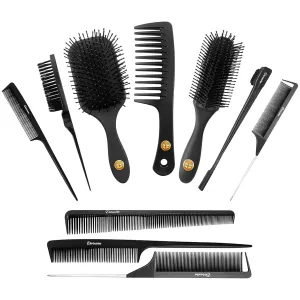 10pcs Hair Styling and Brushes Set - Detangling Brush, Edge Brush, Wide Tooth Comb & More - Professional Quality for Men and Women, All Hair Types