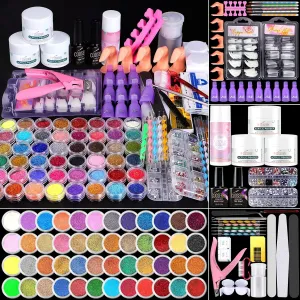 115 In 1 Acrylic Nail Kit - 48 Colors of Glitter Acrylic Powder And Liquid Monomer Set - 5 Pcs Nail Brush And Manicure Tools