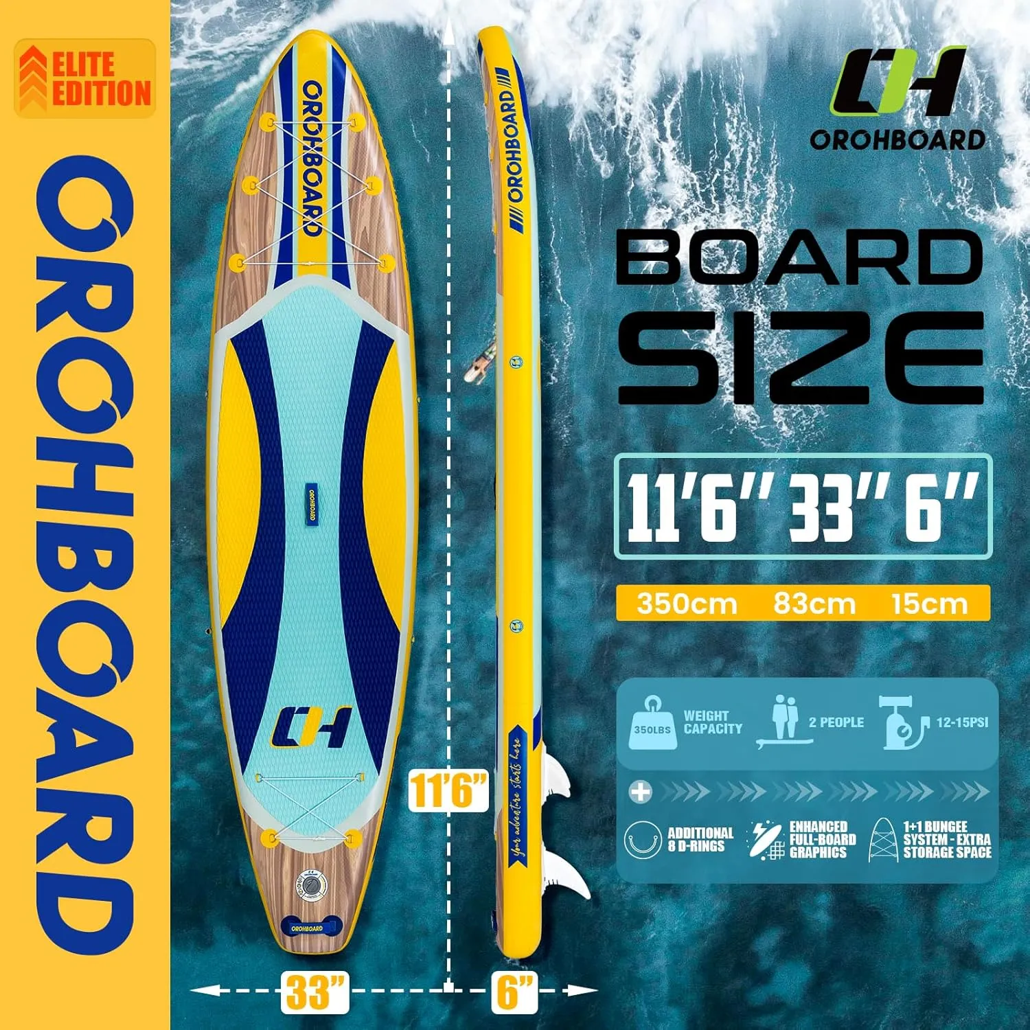 11'6 Inflatable Stand Up Paddle Boards Complete SUP Accessories Includes 3 Fins/Paddles/Backpack/Hand Pump/Leash/Waterproof Storage Bag/Repair Kit Wood