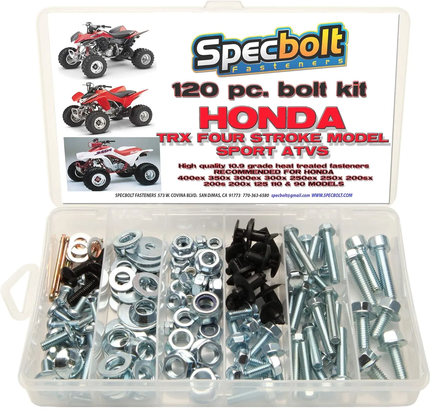 120pc Specbolt Bolt Kit for Maintenance & Restoration fits: Honda 400EX 250EX OEM Spec Fasteners Quad TRX400EX TRX250X aslo Great for ATC & TRX 350x 300ex 300x 250ex 250x 200sx 200s 200x & TRX90