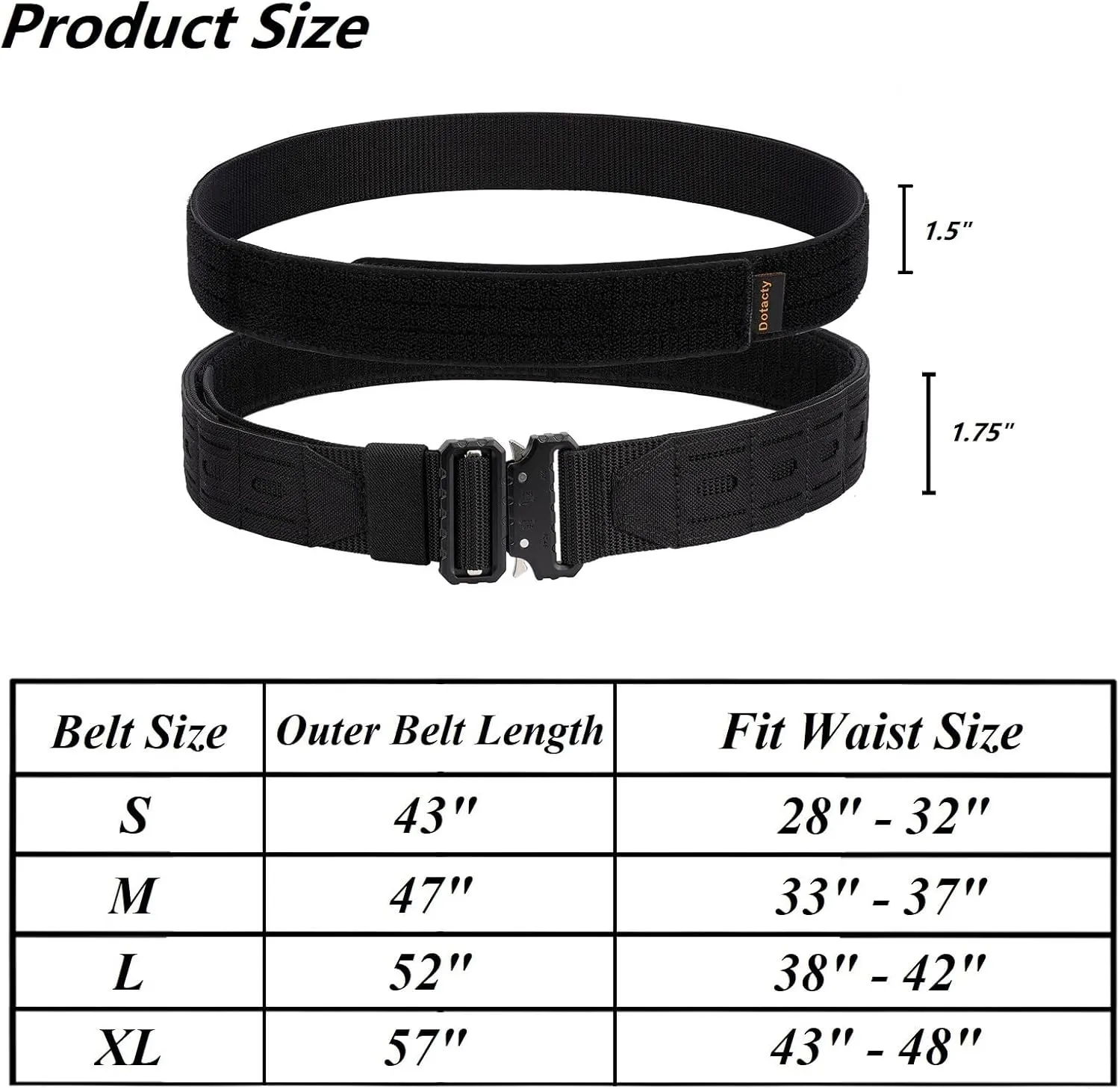 1.75" Tactical MOLLE Battle Belt with Quick Release Buckle 1.5" Inner Belt