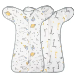 2 Pack Transition Swaddle with 2 Way Zipper, 2 in 1 Arms in/Out Transitional Arms Up Swaddle, 100% Cotton Newborn Swaddles Zipper Swaddles Baby Swaddling Sack Sleeping Sack 3-6 Months