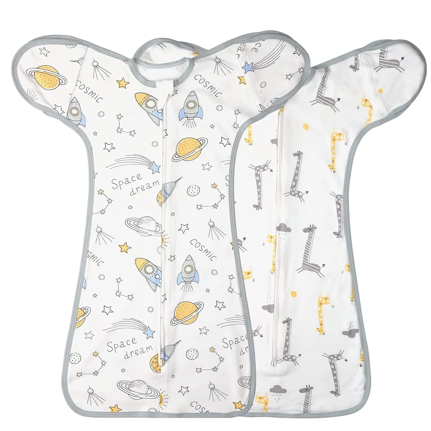 2 Pack Transition Swaddle with 2 Way Zipper, 2 in 1 Arms in/Out Transitional Arms Up Swaddle, 100% Cotton Newborn Swaddles Zipper Swaddles Baby Swaddling Sack Sleeping Sack 3-6 Months