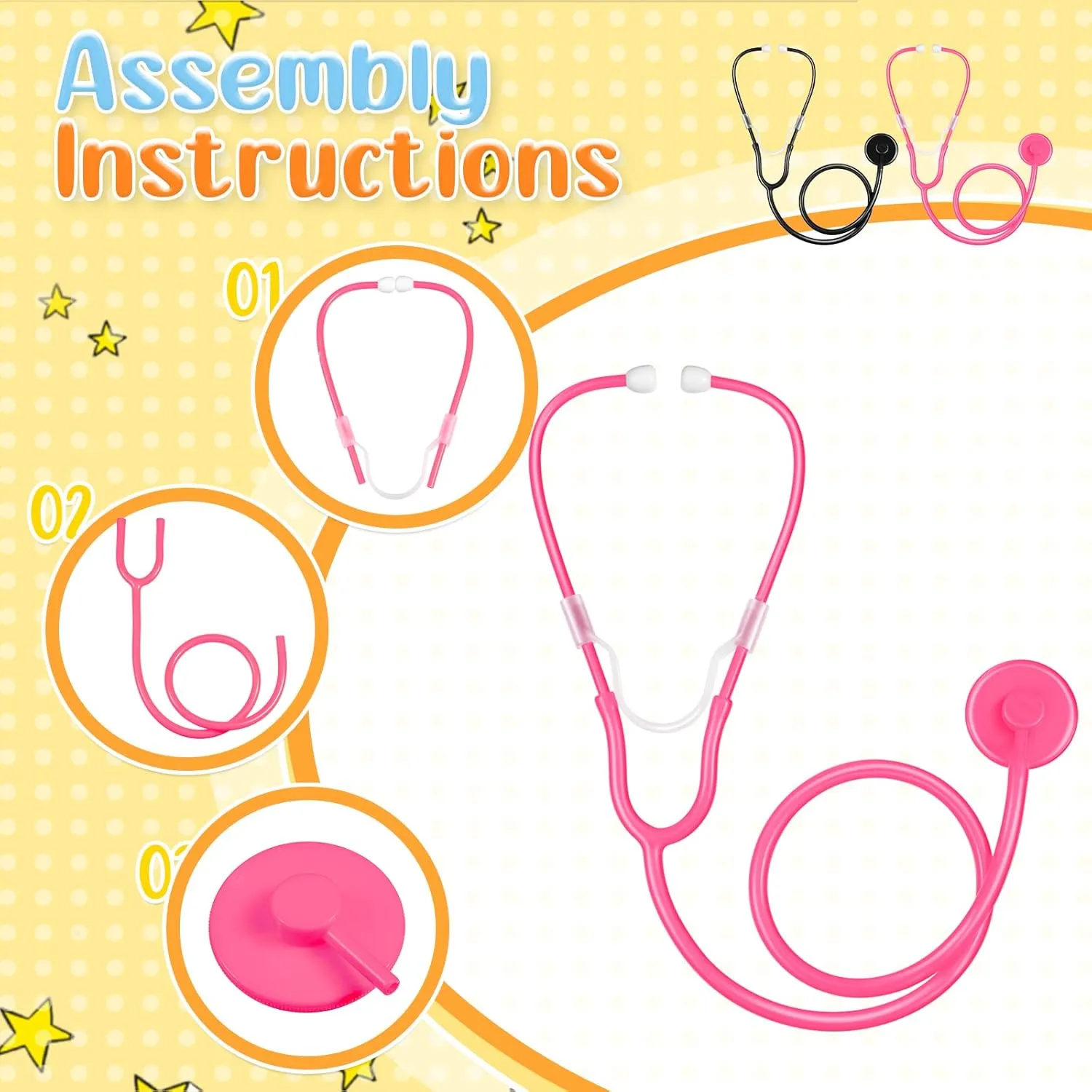 20 Pcs Kids Stethoscope Toy Real Working Plastic Stethoscope for Kids Role Play Girls Boys Doctor Nurse Accessories Costume School Career Day Cosplay(Black, Pink)