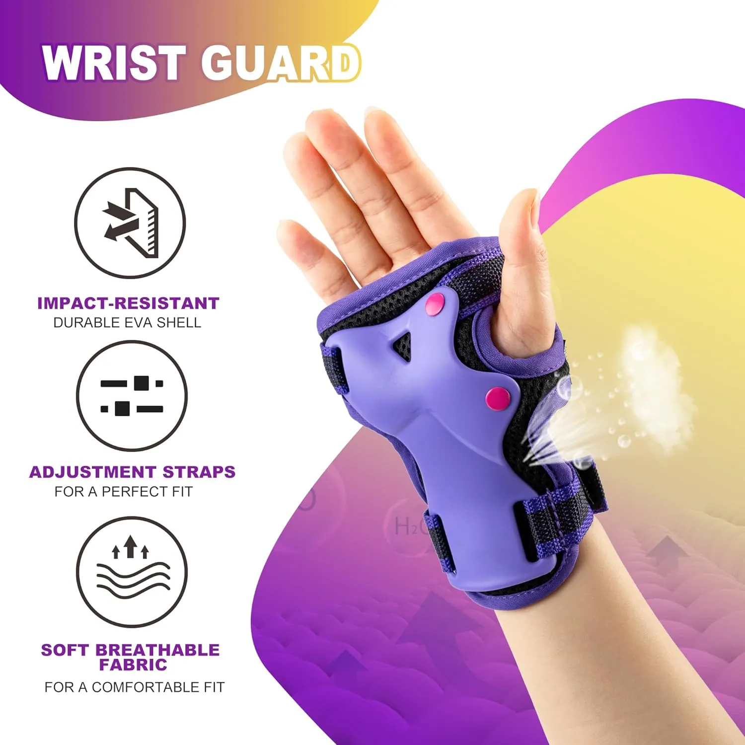 2PM SPORTS Knee Pads for Kids, Wrist Guards Knee and Elbow Pads Set with Drawstring Bag, Protective Gear Set for Girls Boys Roller Skating Cycling Skateboard - Purple Small