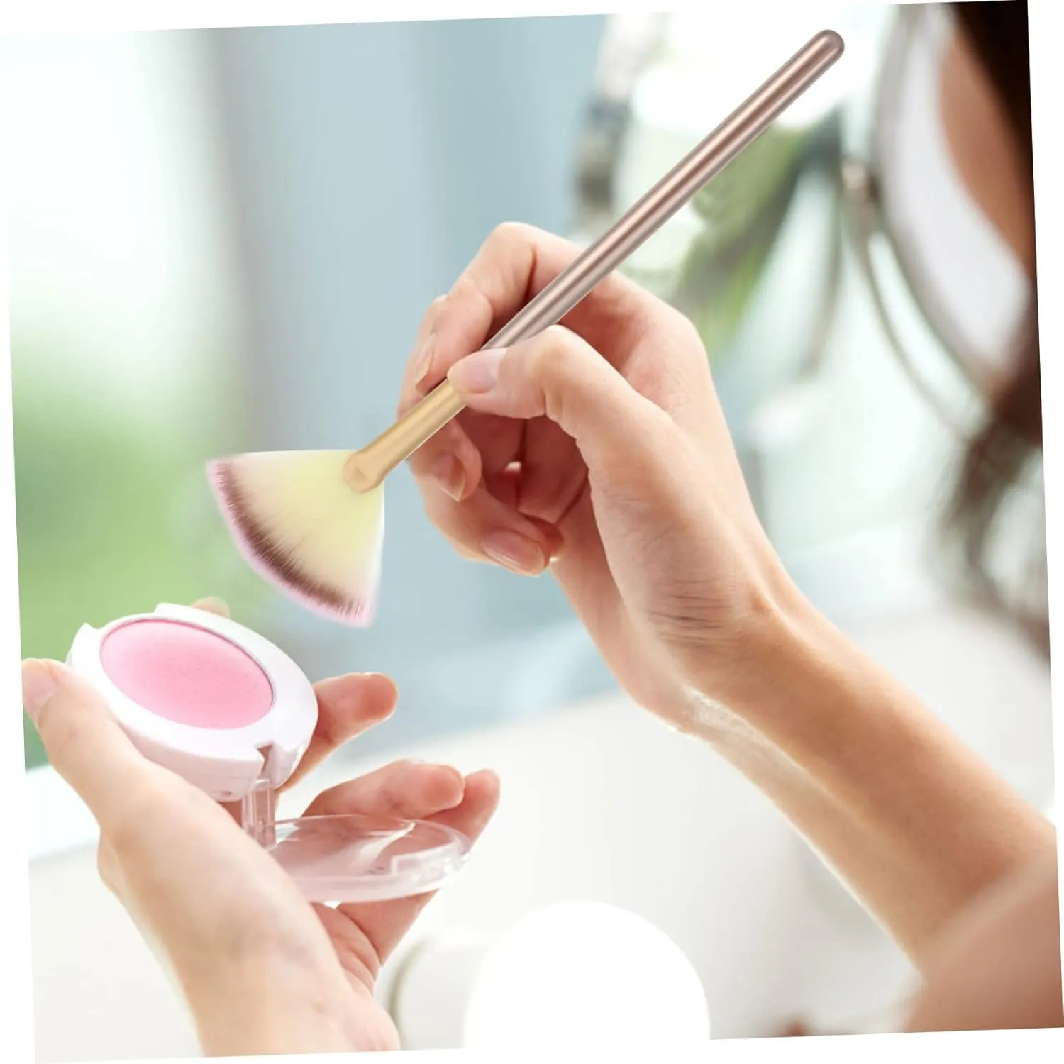 2sets Facial Fan Brushes Fluffy Makeup Brush Applicator Makeup Kit Contouring and Powder for Smooth Application 9pcs*2