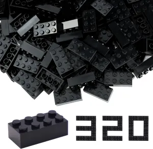 2x4 Building Bricks 320 Pieces, Black Bricks Bulk Kit, Basic Parts Accessories, Classic Creative Building Blocks Set, Compatible