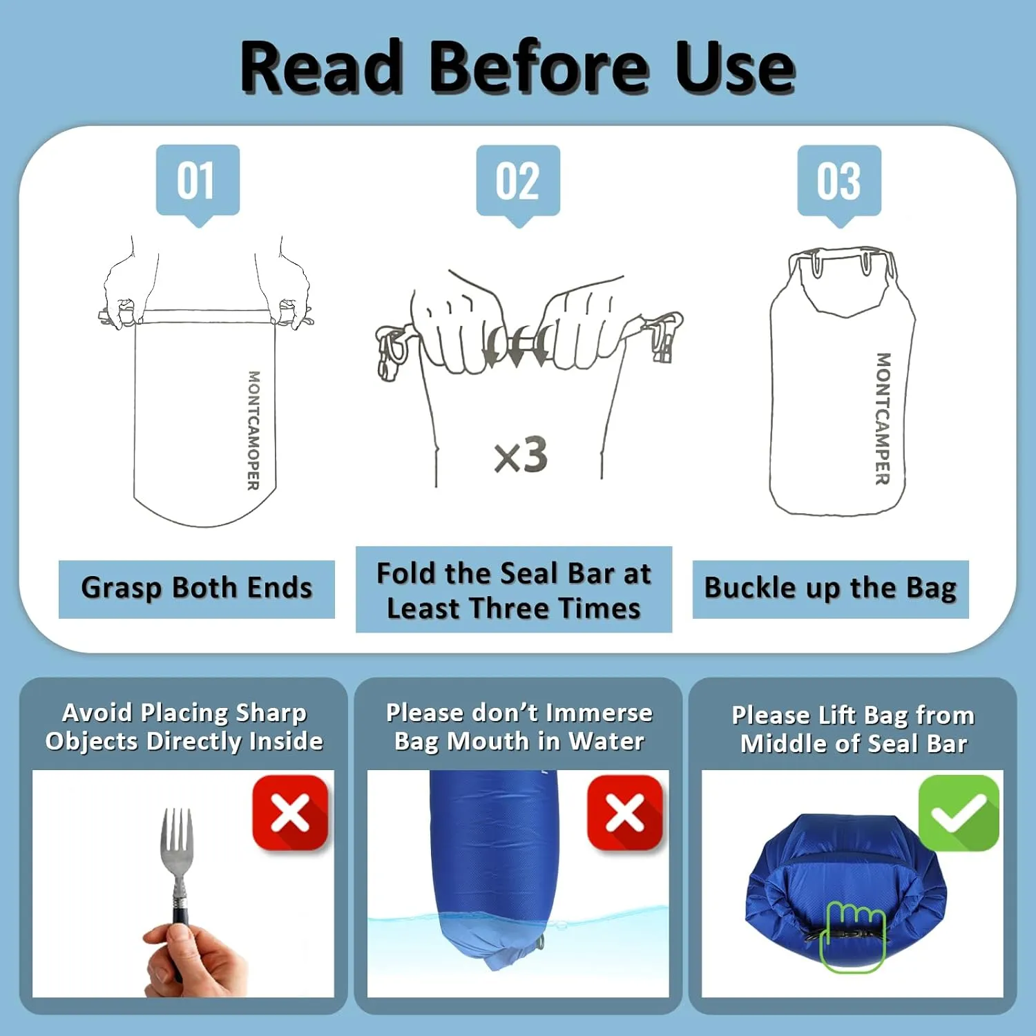 3-pack 30D Nylon Waterproof Dry Bag-Portable Waterproof Storage Sack for Kayaking, Hiking and Rafting-Roll Top Closure-Float on Water(5L/10L/20L,Blue)