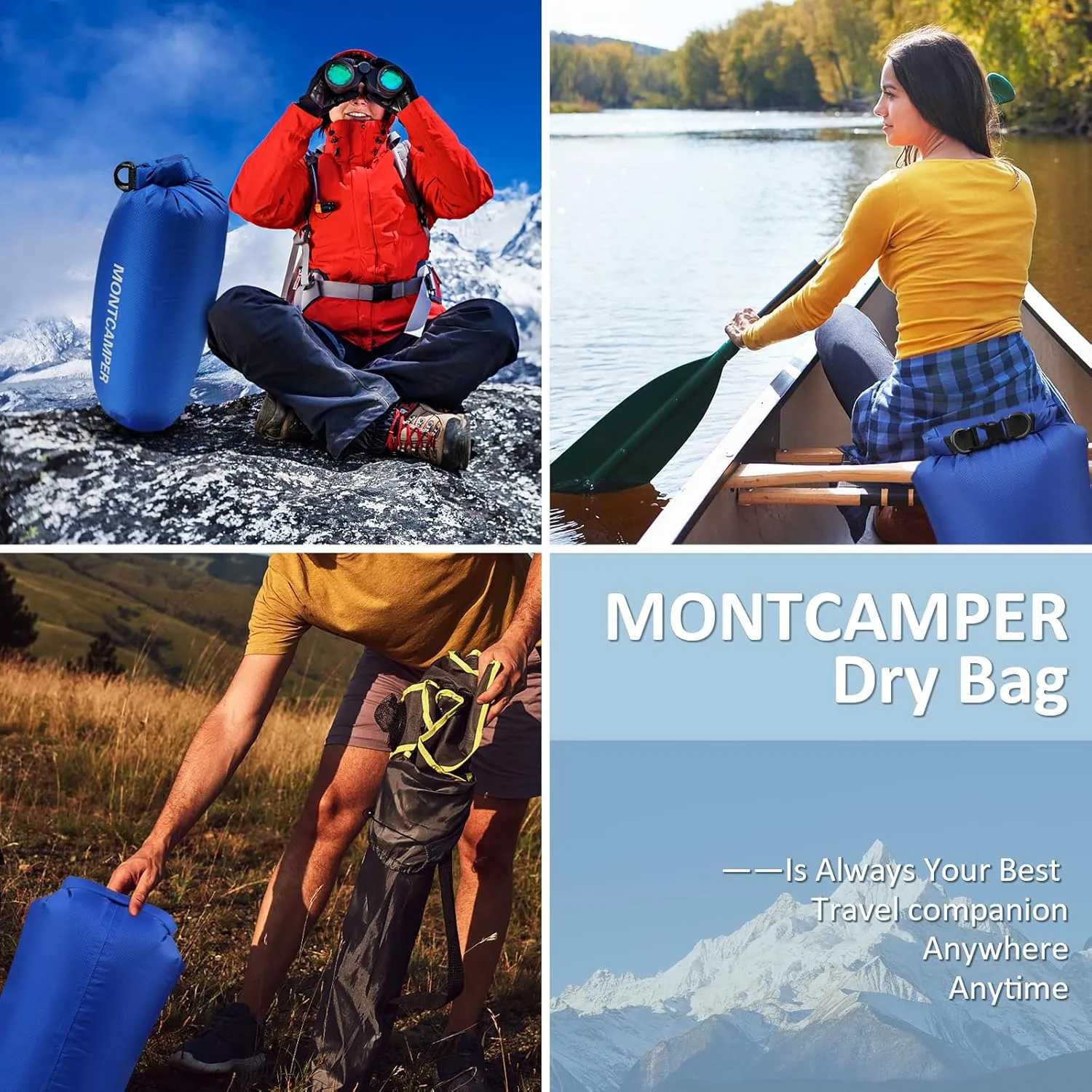 3-pack 30D Nylon Waterproof Dry Bag-Portable Waterproof Storage Sack for Kayaking, Hiking and Rafting-Roll Top Closure-Float on Water(5L/10L/20L,Blue)