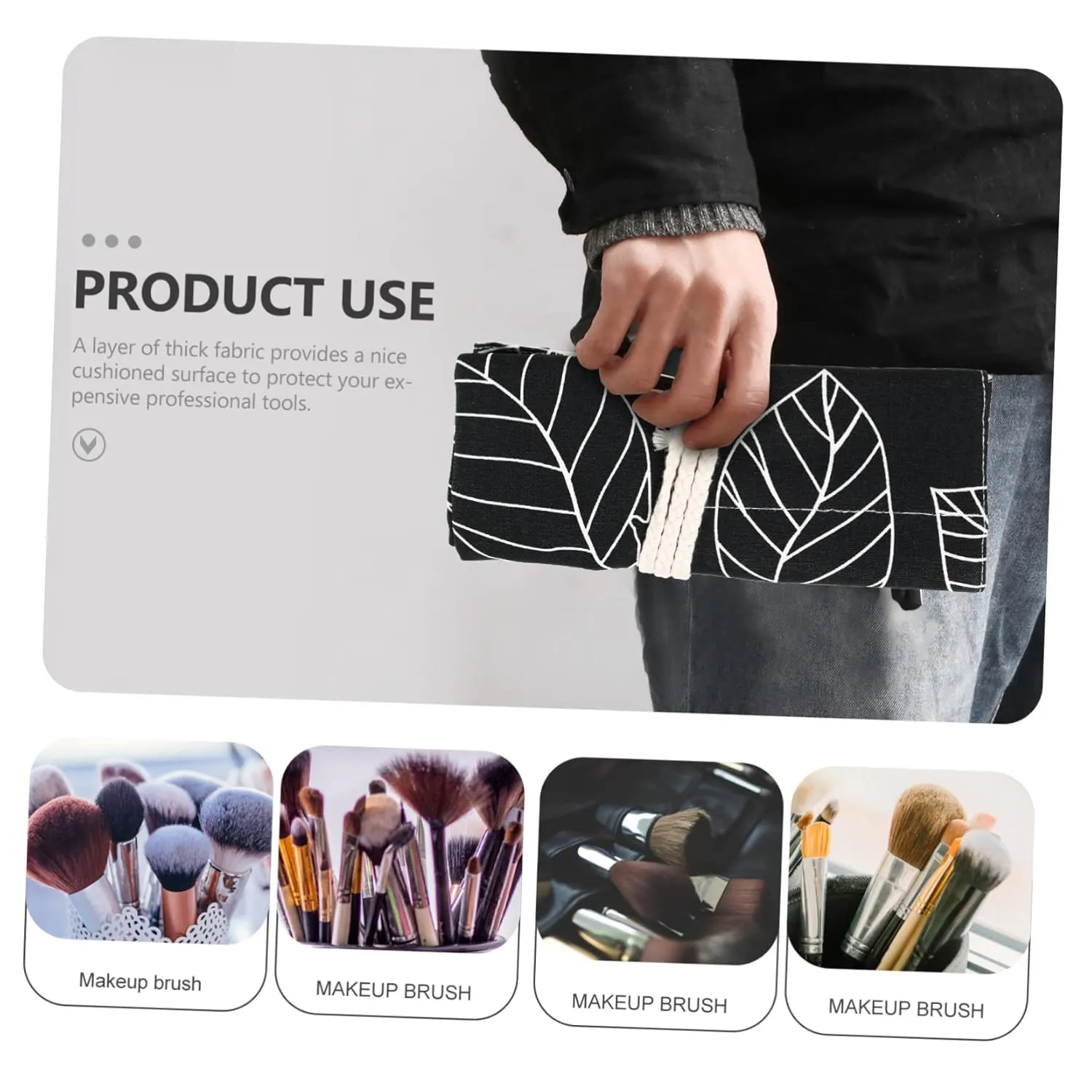 3pcs Makeup Brush Rolling Case Pouch Portable Travel Pencil Storage Bag Stylish Cosmetic Organizer Slots for Students and Professionals Design