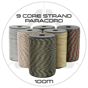 550 Paracord 9 Core Strands 4mm 100m