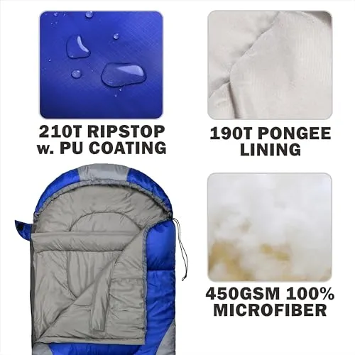 5°F Cold Weather Sleeping Bags for Adults w/ Compression Sack