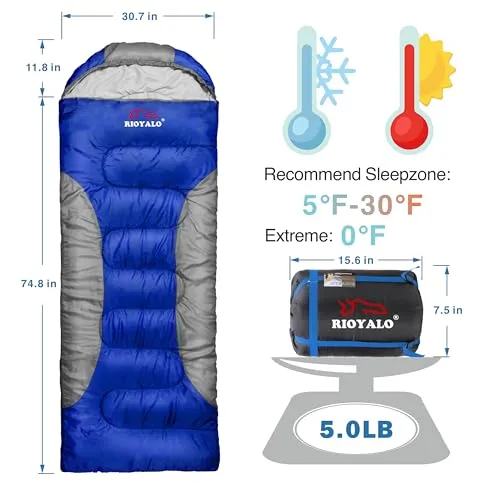 5°F Cold Weather Sleeping Bags for Adults w/ Compression Sack