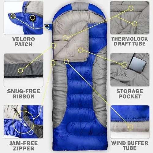 5°F Cold Weather Sleeping Bags for Adults w/ Compression Sack
