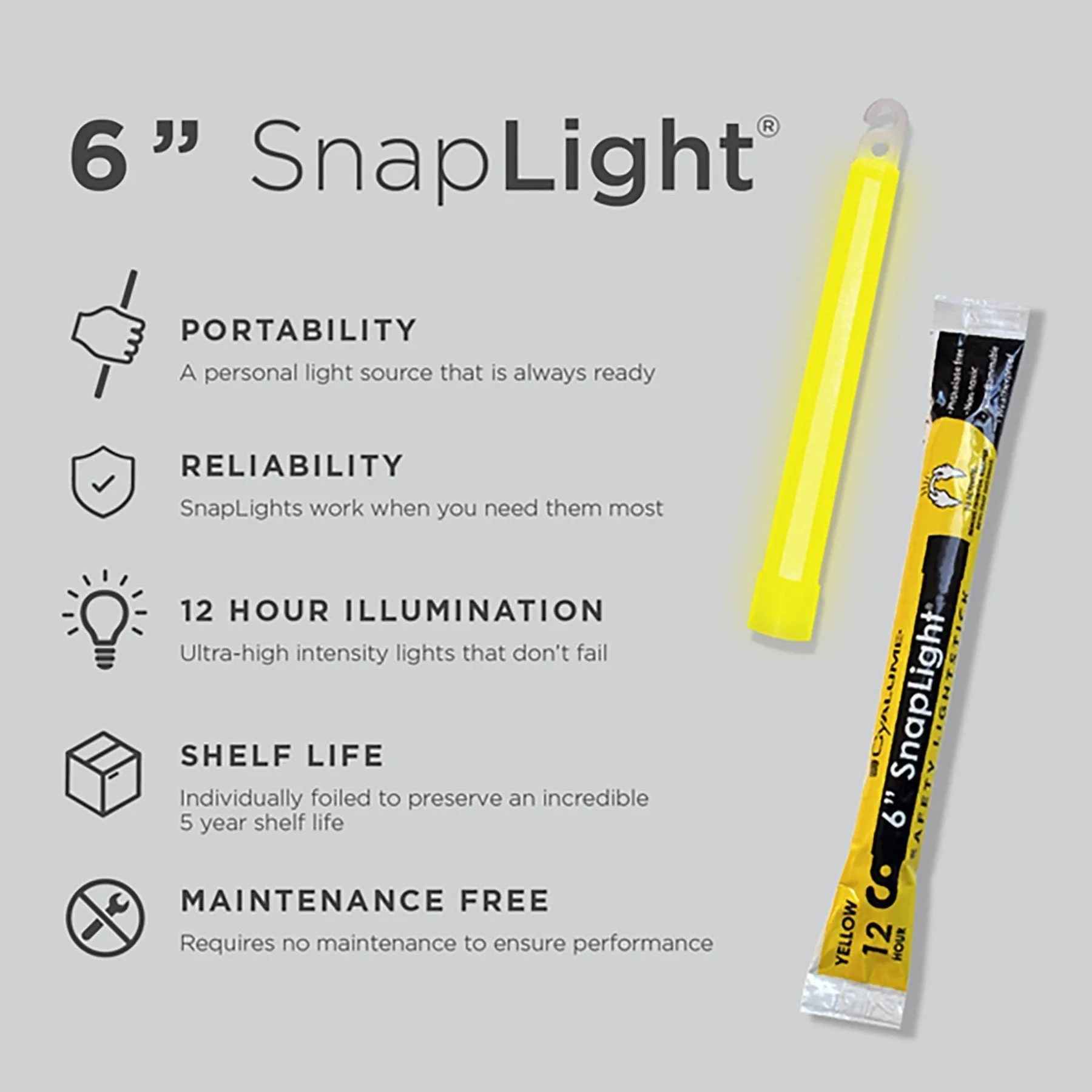 6” SnapLight (15cm) lightsticks (Cyalume® Branded)