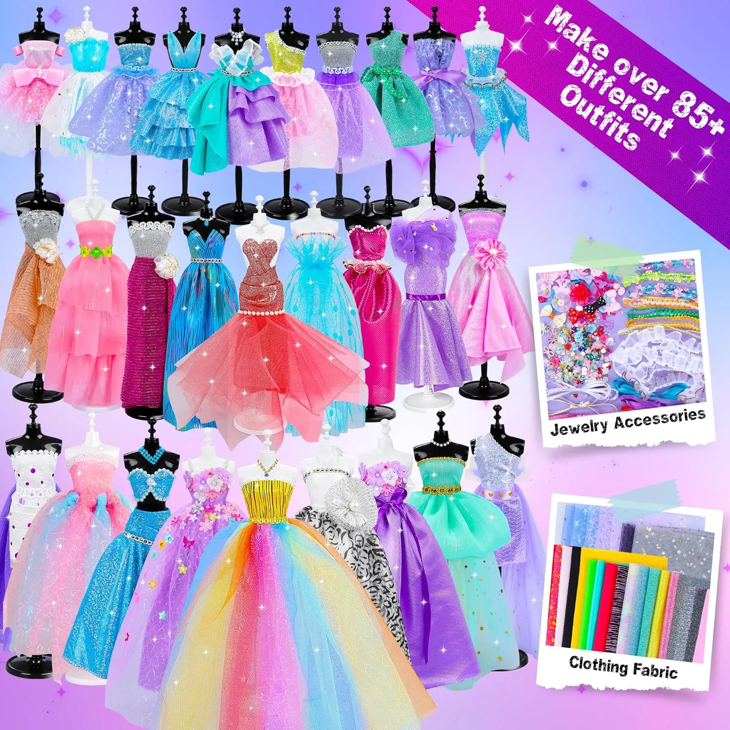 800 Pcs Fashion Designer Kit for Girls, Sewing Kit with 4 Mannequins, DIY Arts and Crafts Kit for Kids, Doll Clothes Making Kit, Girl Toys for Age 6 7 8 9 10 11 12 Year Old Gifts