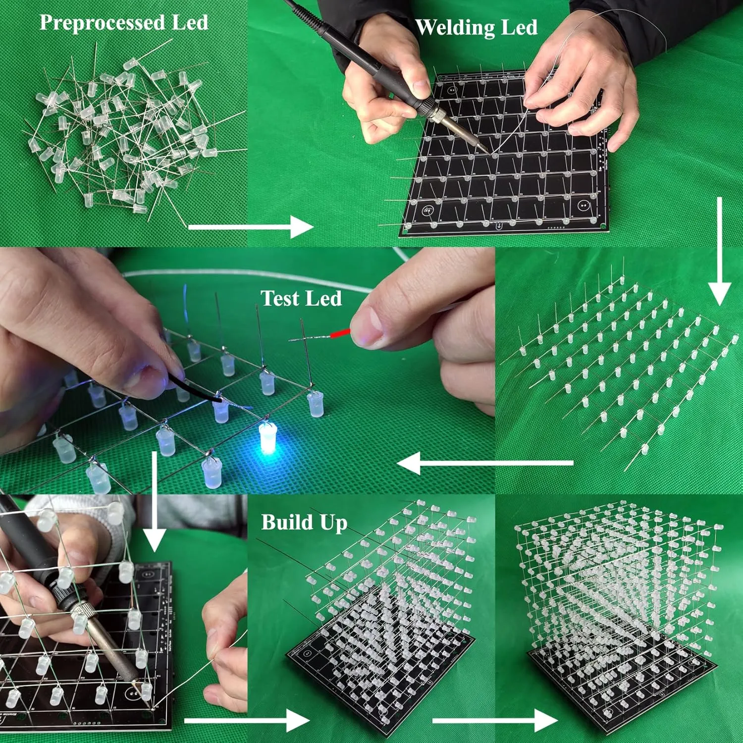 8x8x8 LED Cube Kit DIY Electronic Kit Soldering Project Kit, User Needs to Solder The LED, and The Displayed Content Can Be Modified [3D8C-MULTI]