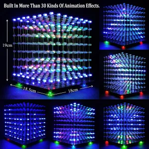 8x8x8 LED Cube Kit DIY Electronic Kit Soldering Project Kit, User Needs to Solder The LED, and The Displayed Content Can Be Modified [3D8C-MULTI]