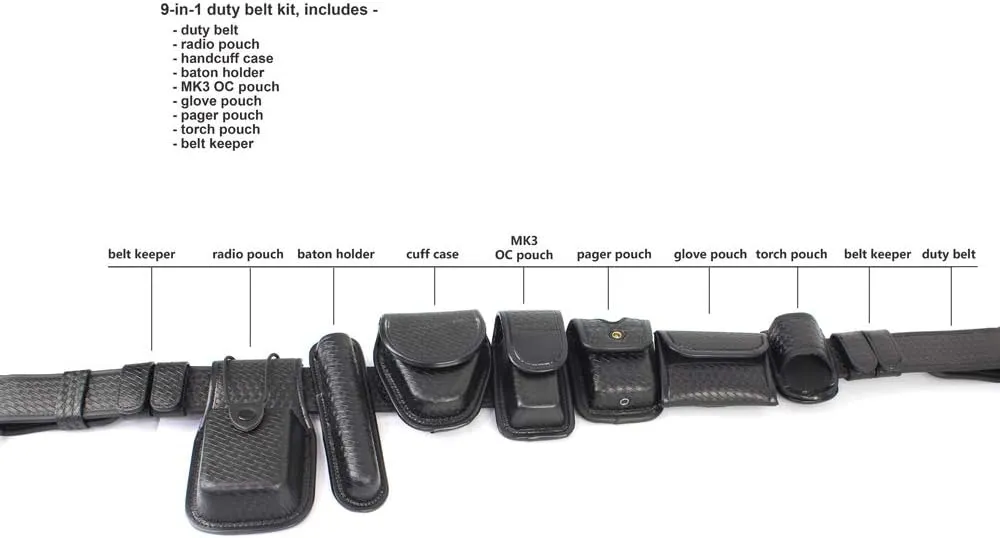 9-in-1 Police Duty Belt Kit with Pouches, Law Enforcement Utility Belt Rig, Modular Security Guard Utility Belt