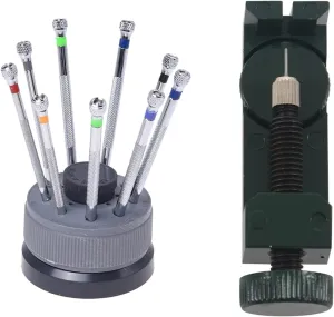 9 Pcs Base Table Repair Tool Screwdriver Set & 1 Pcs Metal Link Pin Remover Adjuster Watch Band Bracelet Strap Parts Watch Repair Tool Kit