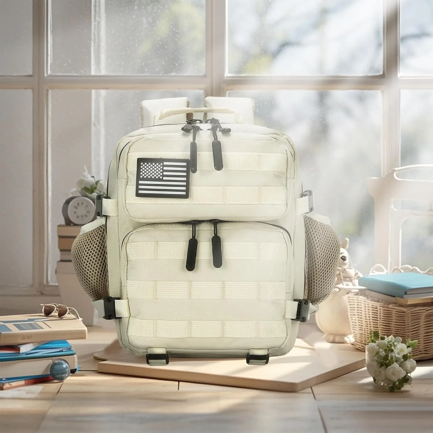 9L Mini Tactical Backpack for Men and Women, Tactical Backpack Small for Hiking, Small Tactical Bag (CreamColored)