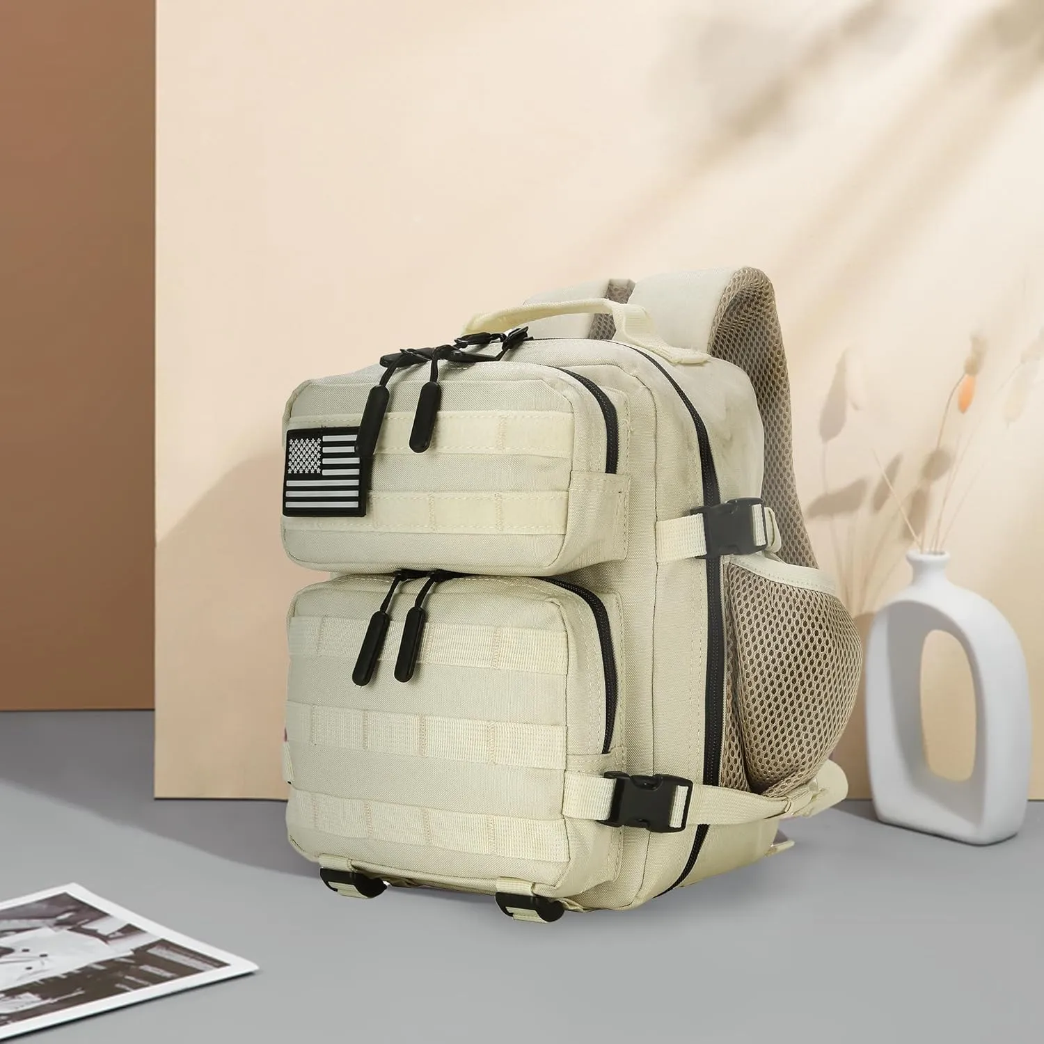 9L Mini Tactical Backpack for Men and Women, Tactical Backpack Small for Hiking, Small Tactical Bag (CreamColored)