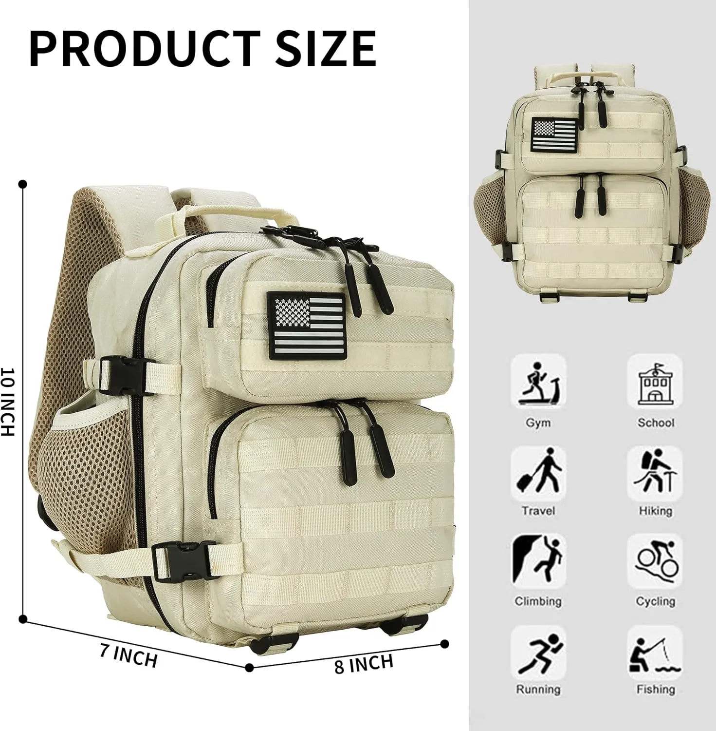 9L Mini Tactical Backpack for Men and Women, Tactical Backpack Small for Hiking, Small Tactical Bag (CreamColored)