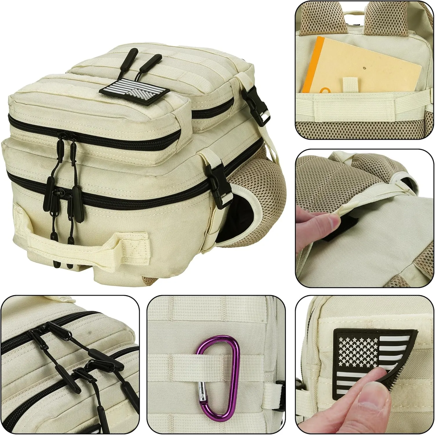 9L Mini Tactical Backpack for Men and Women, Tactical Backpack Small for Hiking, Small Tactical Bag (CreamColored)