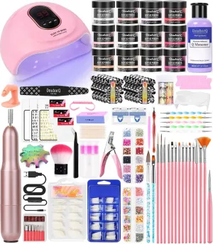 Acrylic Nail Art Kit-Nail Art Manicure Set Acrylic Powder Brush Glitter File French Tips U V Lamp Nail Art Decoration Tools Nail Drill kit for beginners with everything at home