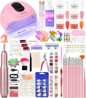 Acrylic Nail Kit with Drill & U V Light - Complete Starter Set for Beginners With Everything (Red)