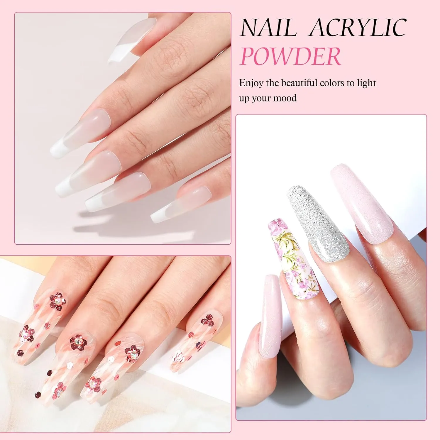 Acrylic Nail Kit with Everything for Beginner with Drill and U V Light 3Pcs Acrylic Powder 24Pcs Glitter Powder Professional Nail Kit 200Pcs Nail Tips DIY Salon