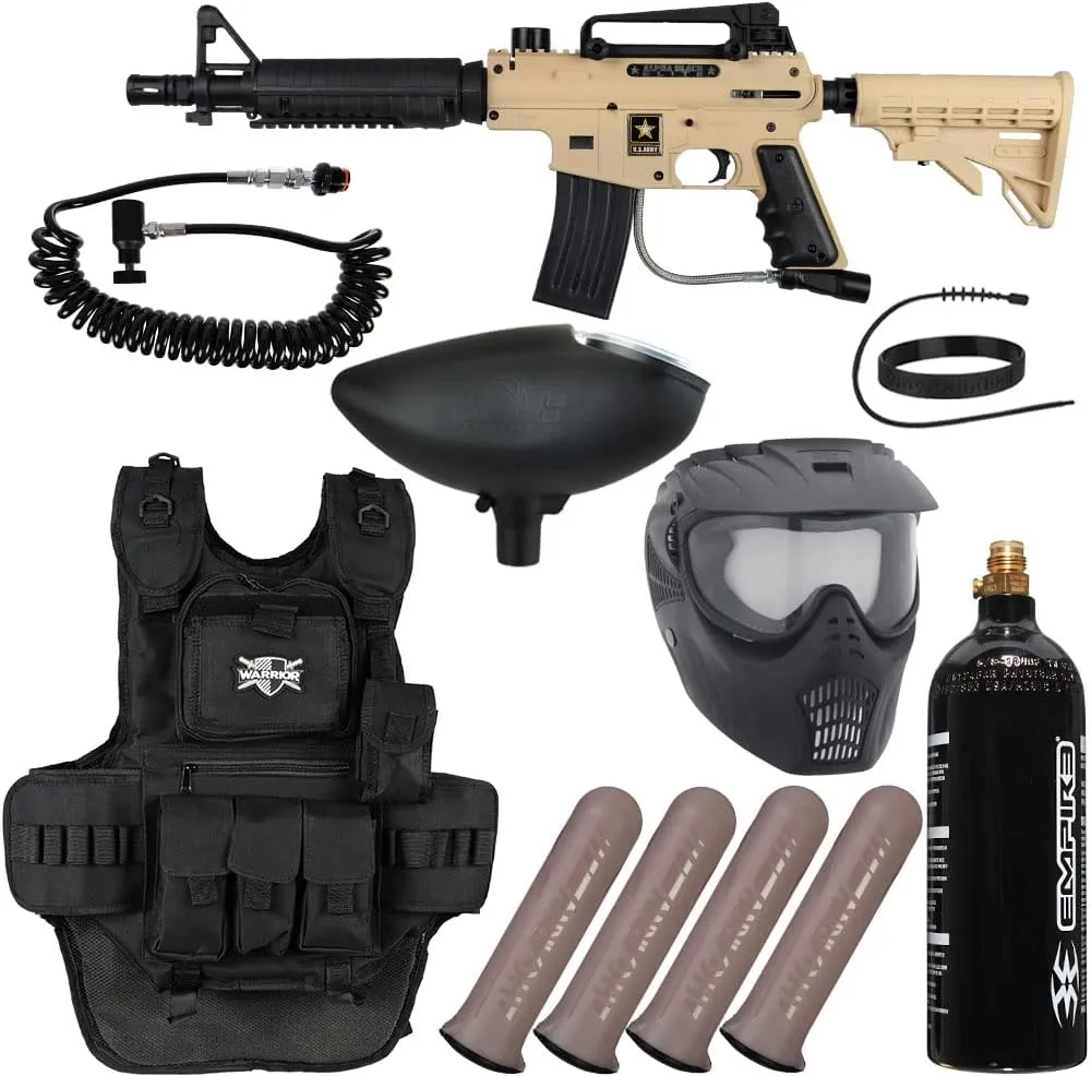 Action Village Tippmann US Army Alpha Black Elite Tactical Heavy Gunner Paintball Gun Package Kit - Tan