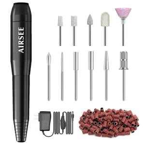 AIRSEE Studio Basic Adapter Portable Electric Nail Drill Machine for Professional, EFile for Acrylic Gel Nails and Manicure Pedicure Polishing Shape, Electric Nail File Kit for Salon Black