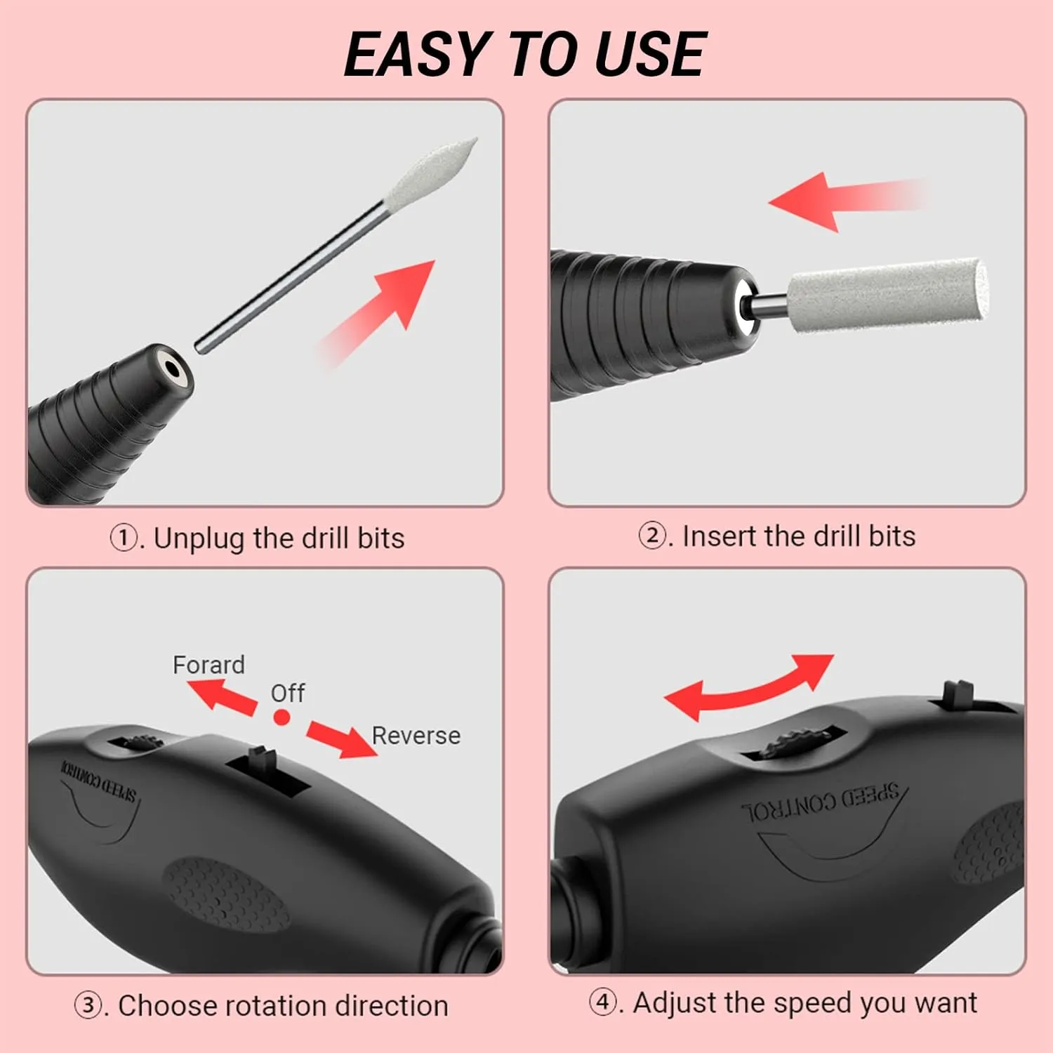 AIRSEE Studio Basic Adapter Portable Electric Nail Drill Machine for Professional, EFile for Acrylic Gel Nails and Manicure Pedicure Polishing Shape, Electric Nail File Kit for Salon Black