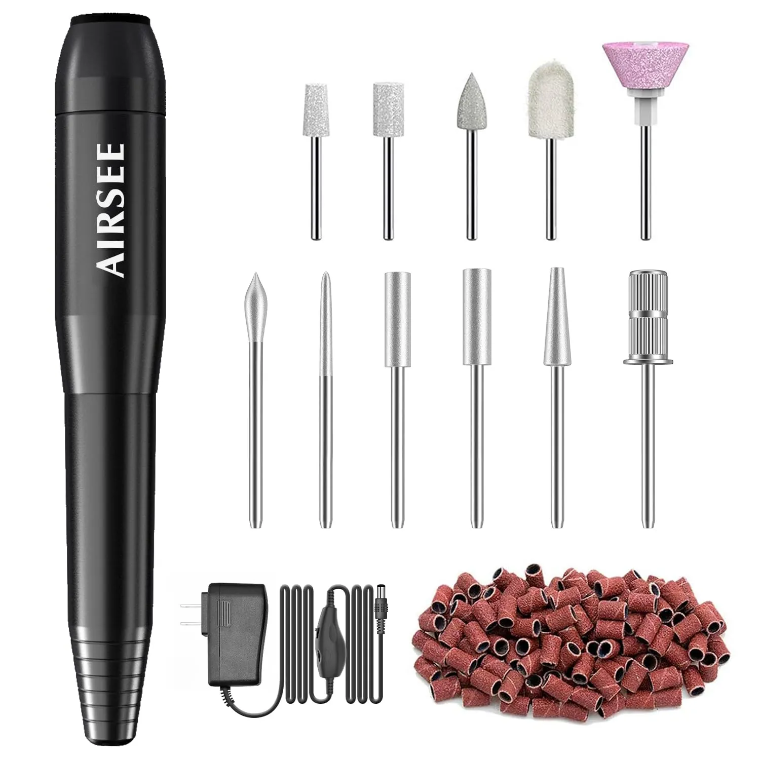AIRSEE Studio Basic Adapter Portable Electric Nail Drill Machine for Professional, EFile for Acrylic Gel Nails and Manicure Pedicure Polishing Shape, Electric Nail File Kit for Salon Black