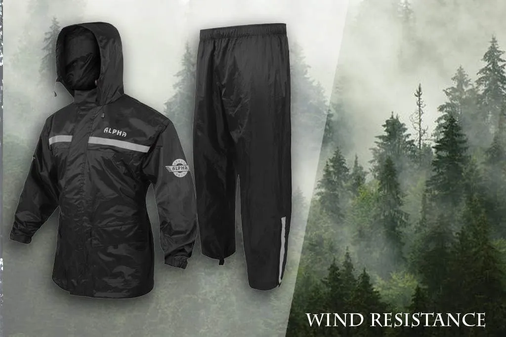 ALPHA CYCLE GEAR Rain Suit for Men & Women Jackets Pant Gear Reflective Rainsuit Waterproof (BLACK, SMALL)