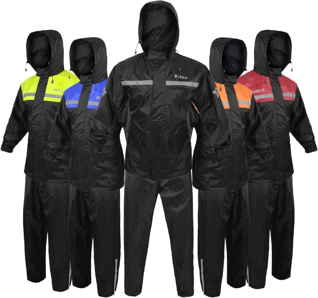ALPHA CYCLE GEAR Rain Suit for Men & Women Jackets Pant Gear Reflective Rainsuit Waterproof (BLACK, SMALL)