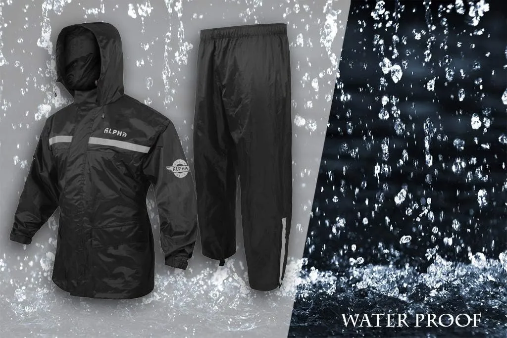 ALPHA CYCLE GEAR Rain Suit for Men & Women Jackets Pant Gear Reflective Rainsuit Waterproof (BLACK, SMALL)