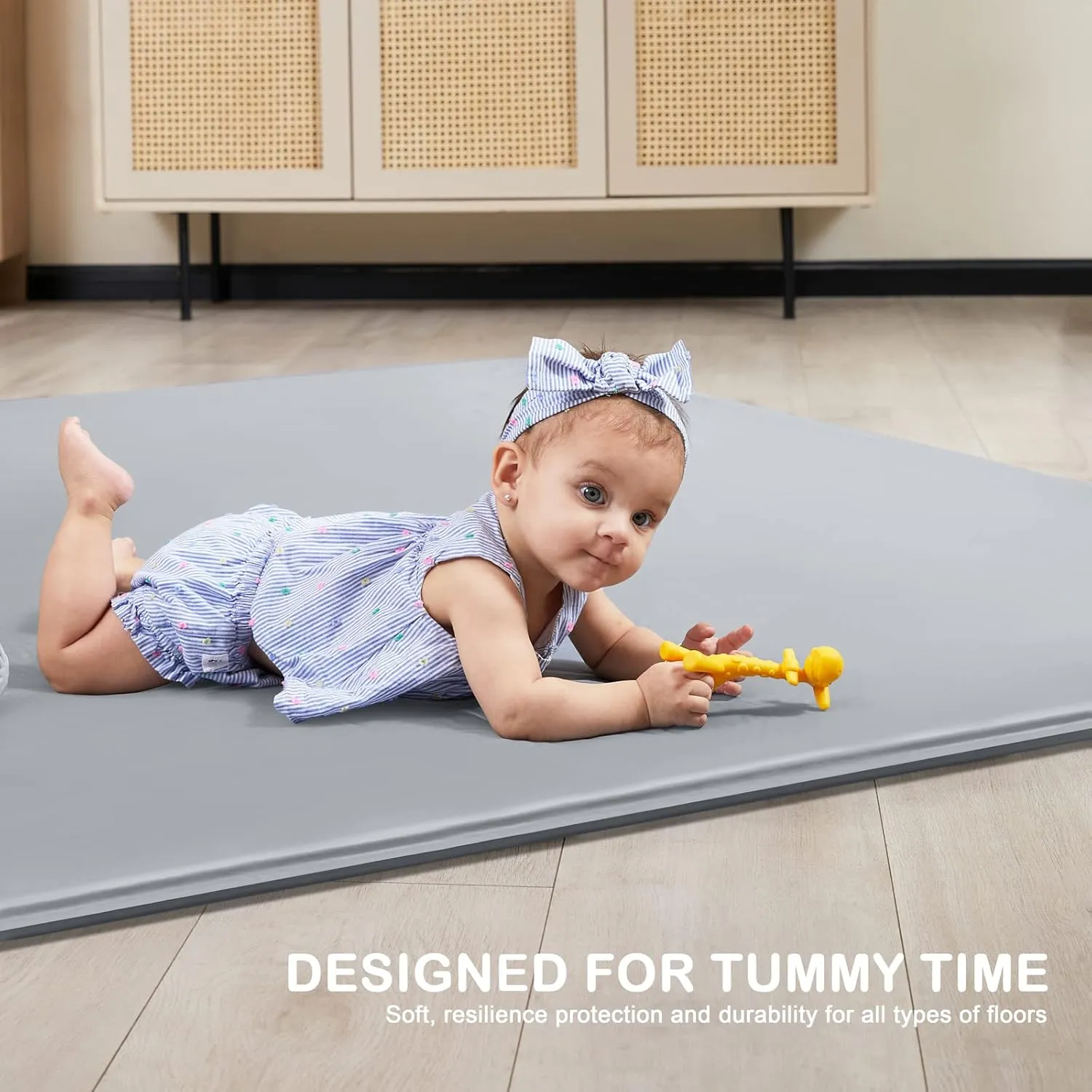 ANGELBLISS Baby Playpen Mat, Self-Inflating Play Mat for Babies and Toddlers, Roll Up & Waterproof Foam Crawling Mat for Floor, Portable Playmat for Babies with Travel Bag Grey (50×50in)