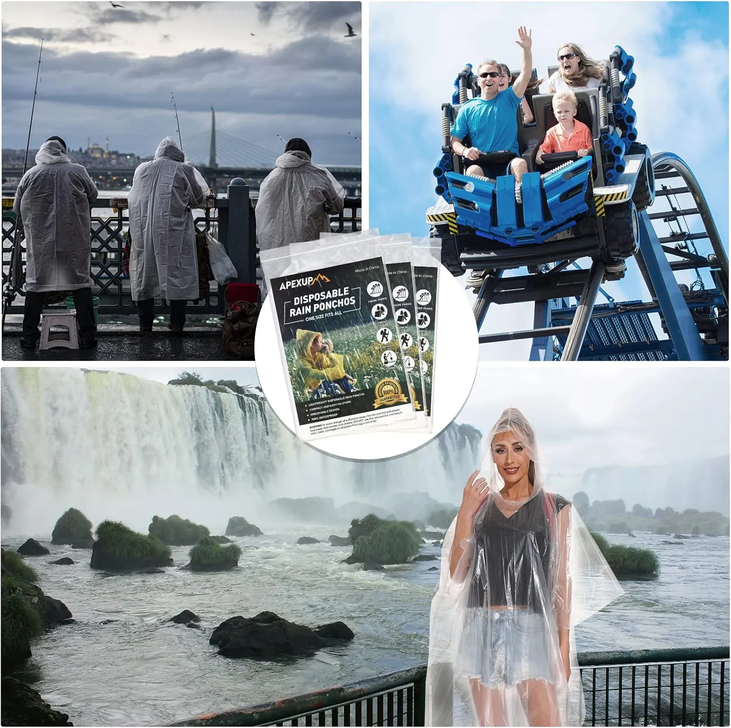 APEXUP Disposable Rain Ponchos for Adults, Emergency Rain Poncho for Camping Hiking Travelling