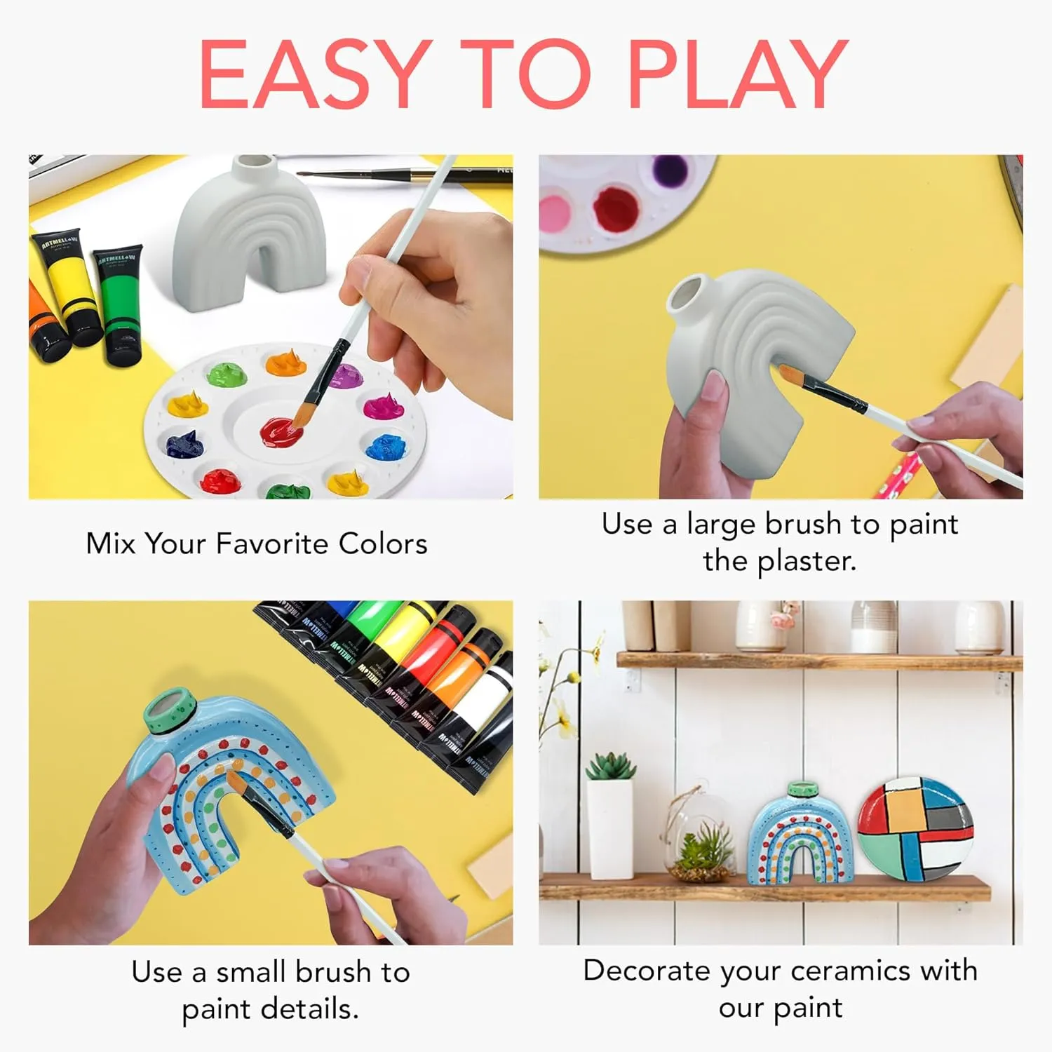 ARTMELLOW Ceramic Painting Kit for Kids,All in one Painting Set, Gift Set, Gift idea (Small Vase Plate)