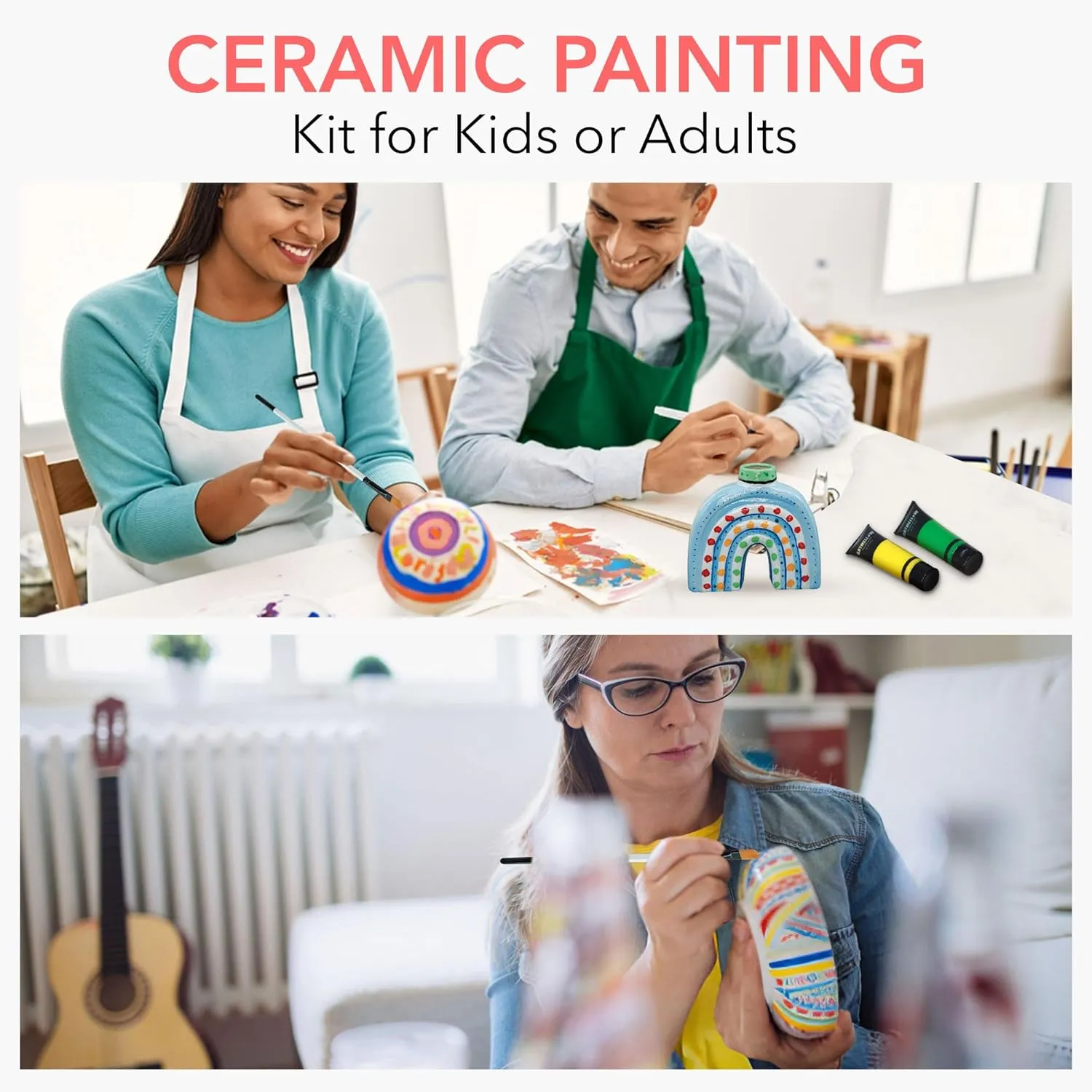 ARTMELLOW Ceramic Painting Kit for Kids,All in one Painting Set, Gift Set, Gift idea (Small Vase Plate)
