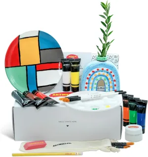 ARTMELLOW Ceramic Painting Kit for Kids,All in one Painting Set, Gift Set, Gift idea (Small Vase Plate)