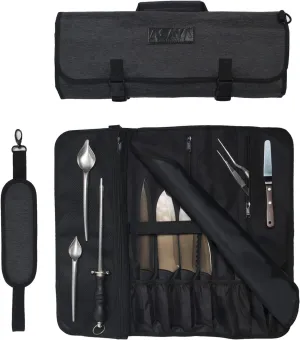 Asaya Chef Knife Roll Bag - 20 Total Pockets for Knives and Kitchen Utensils - Made with Stain Resistant Waxed Nylon - For Chefs and Culinary Students - Knives Not Included(Black)