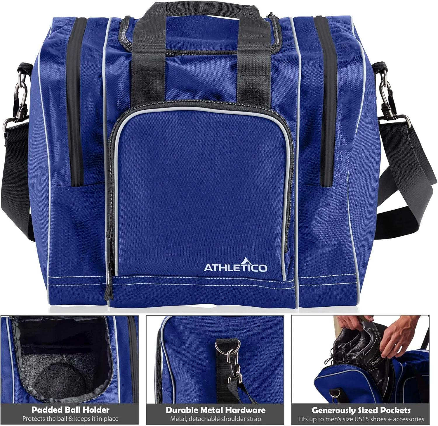 Athletico Bowling Bag for Single Ball - Single Ball Tote Bag With Padded Ball Holder - Fits a Single Pair of Bowling Shoes Up to Mens Size 14